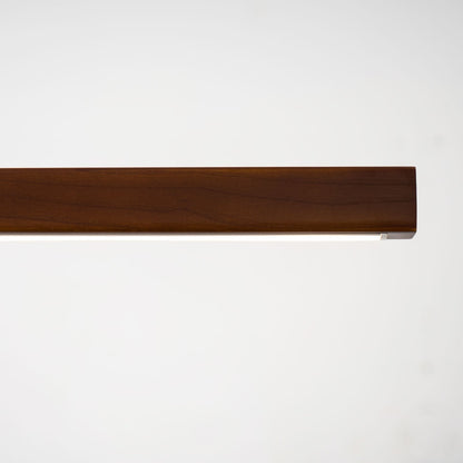 Linear Wooden Overhead Fixture Built-In LED Dining Room Kitchen Island Suspended Beam Natural Finish Adjustable Cables Contemporary Home Lig