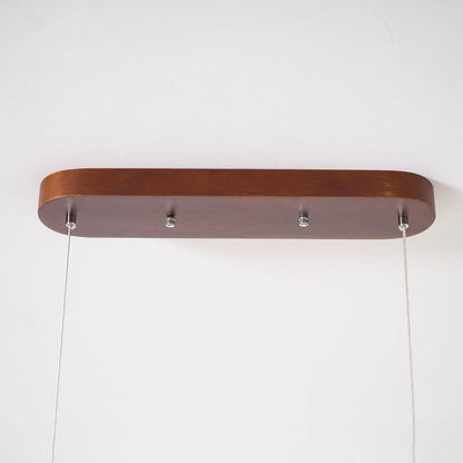 Linear Wooden Overhead Fixture Built-In LED Dining Room Kitchen Island Suspended Beam Natural Finish Adjustable Cables Contemporary Home Lig