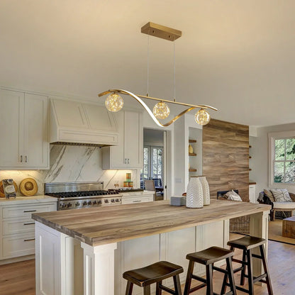 Linear LED Ceiling Fixture with Glass Globes for Dining Table & Island – 39 inch Gold or Chrome Hanging Lamp with Adjustable Height – Modern