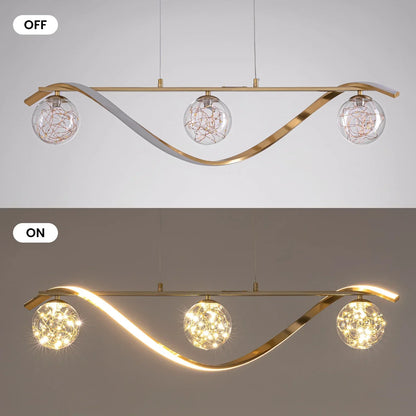 Linear LED Ceiling Fixture with Glass Globes for Dining Table & Island – 39 inch Gold or Chrome Hanging Lamp with Adjustable Height – Modern