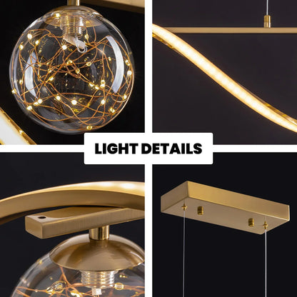 Linear LED Ceiling Fixture with Glass Globes for Dining Table & Island – 39 inch Gold or Chrome Hanging Lamp with Adjustable Height – Modern