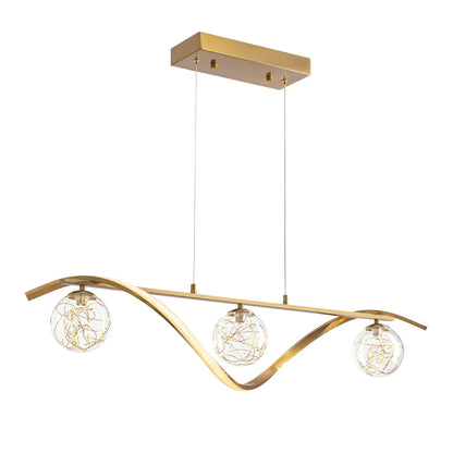 Linear LED Ceiling Fixture with Glass Globes for Dining Table & Island – 39 inch Gold or Chrome Hanging Lamp with Adjustable Height – Modern