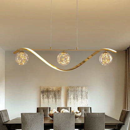 Linear LED Ceiling Fixture with Glass Globes for Dining Table & Island – 39 inch Gold or Chrome Hanging Lamp with Adjustable Height – Modern