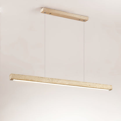 Linear Travertine Pendant Light with Integrated LED – Natural Stone Ceiling Fixture for Dining Room & Living Room – Dimmable Modern