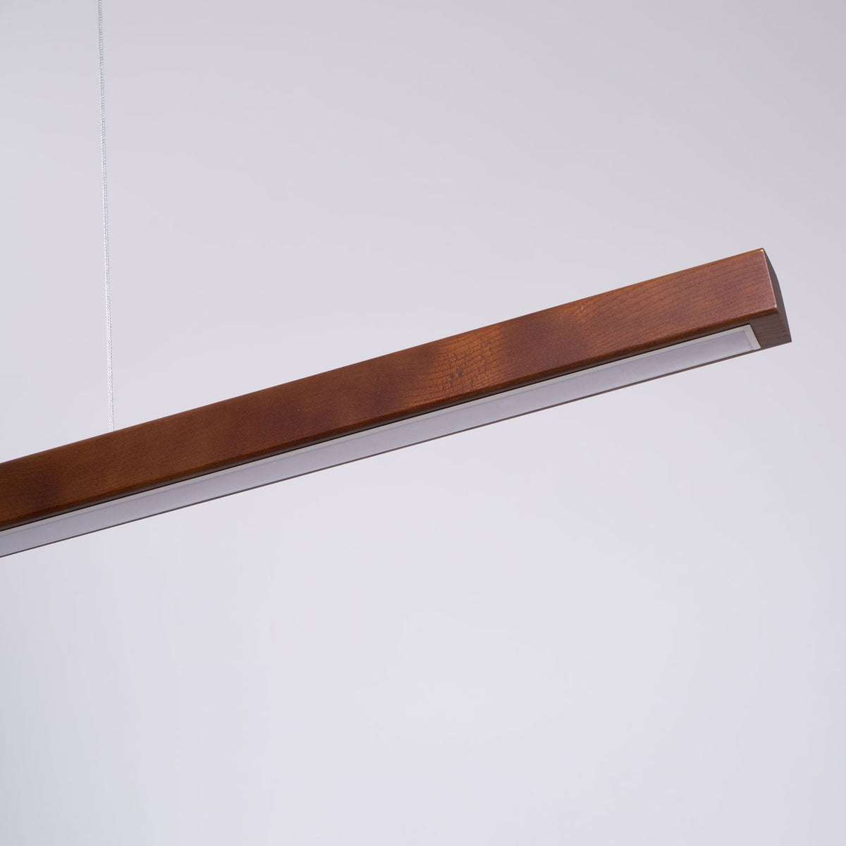 Linear Wooden Overhead Fixture Built-In LED Dining Room Kitchen Island Suspended Beam Natural Finish Adjustable Cables Contemporary Home Lig