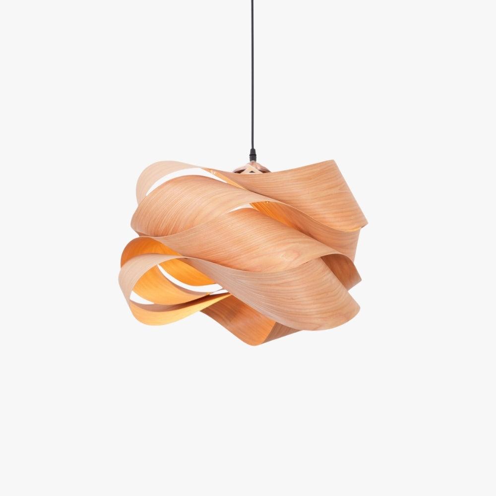 Hanging Ceiling Light Wood Grain Shade for Kitchen Island Dining Room Bedroom Adjustable Cord Modern Farmhouse Fixture Warm Glow E26 Base Ha