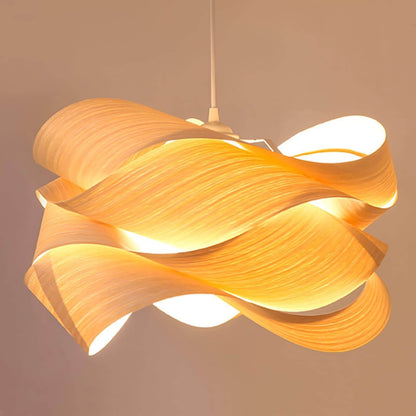 Hanging Ceiling Light Wood Grain Shade for Kitchen Island Dining Room Bedroom Adjustable Cord Modern Farmhouse Fixture Warm Glow E26 Base Ha