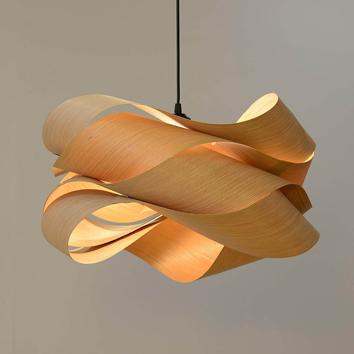 Hanging Ceiling Light Wood Grain Shade for Kitchen Island Dining Room Bedroom Adjustable Cord Modern Farmhouse Fixture Warm Glow E26 Base Ha