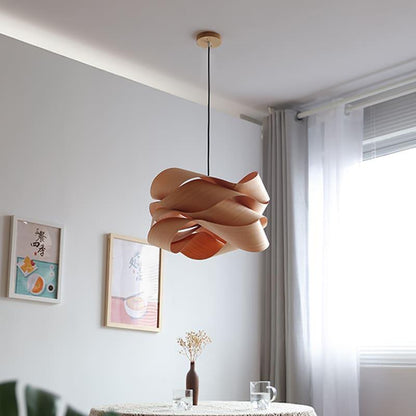 Hanging Ceiling Light Wood Grain Shade for Kitchen Island Dining Room Bedroom Adjustable Cord Modern Farmhouse Fixture Warm Glow E26 Base Ha