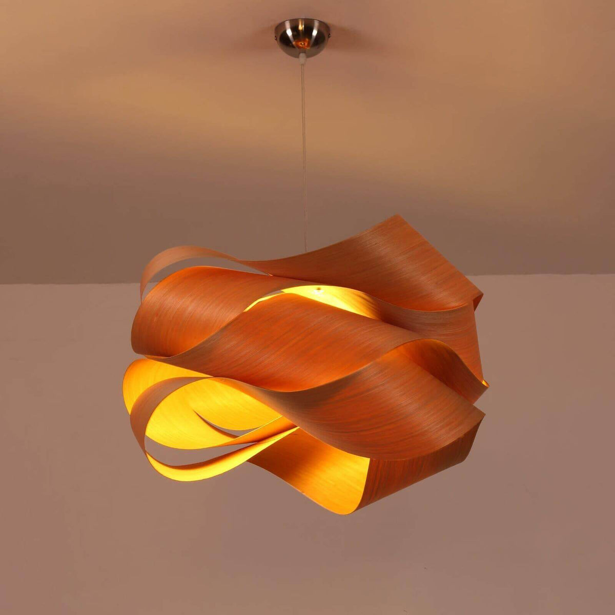 Hanging Ceiling Light Wood Grain Shade for Kitchen Island Dining Room Bedroom Adjustable Cord Modern Farmhouse Fixture Warm Glow E26 Base Ha