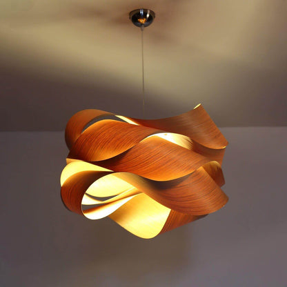 Hanging Ceiling Light Wood Grain Shade for Kitchen Island Dining Room Bedroom Adjustable Cord Modern Farmhouse Fixture Warm Glow E26 Base Ha