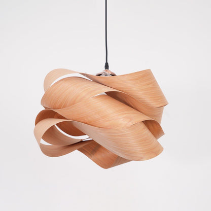 Hanging Ceiling Light Wood Grain Shade for Kitchen Island Dining Room Bedroom Adjustable Cord Modern Farmhouse Fixture Warm Glow E26 Base Ha