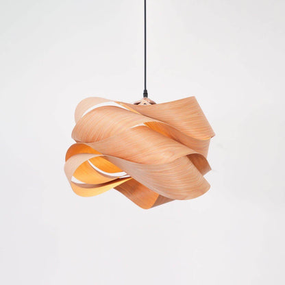 Hanging Ceiling Light Wood Grain Shade for Kitchen Island Dining Room Bedroom Adjustable Cord Modern Farmhouse Fixture Warm Glow E26 Base Ha