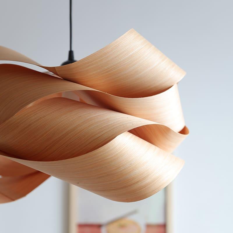 Hanging Ceiling Light Wood Grain Shade for Kitchen Island Dining Room Bedroom Adjustable Cord Modern Farmhouse Fixture Warm Glow E26 Base Ha