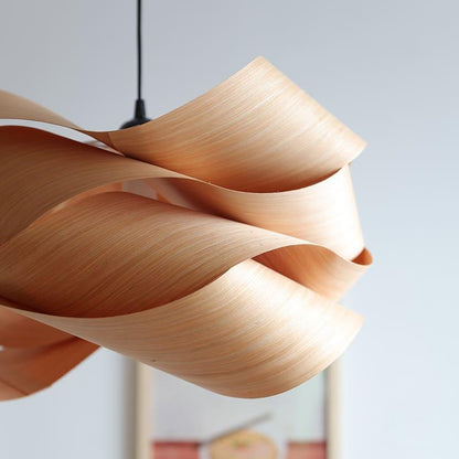 Hanging Ceiling Light Wood Grain Shade for Kitchen Island Dining Room Bedroom Adjustable Cord Modern Farmhouse Fixture Warm Glow E26 Base Ha