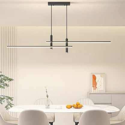 Linear Track Pendant Light Metal 2-Spotlight Bar Adjustable Modern Suspended Fixture for Kitchen Island Dining Living Room