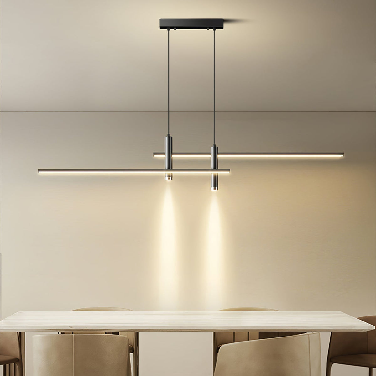 Linear Track Pendant Light Metal 2-Spotlight Bar Adjustable Modern Suspended Fixture for Kitchen Island Dining Living Room