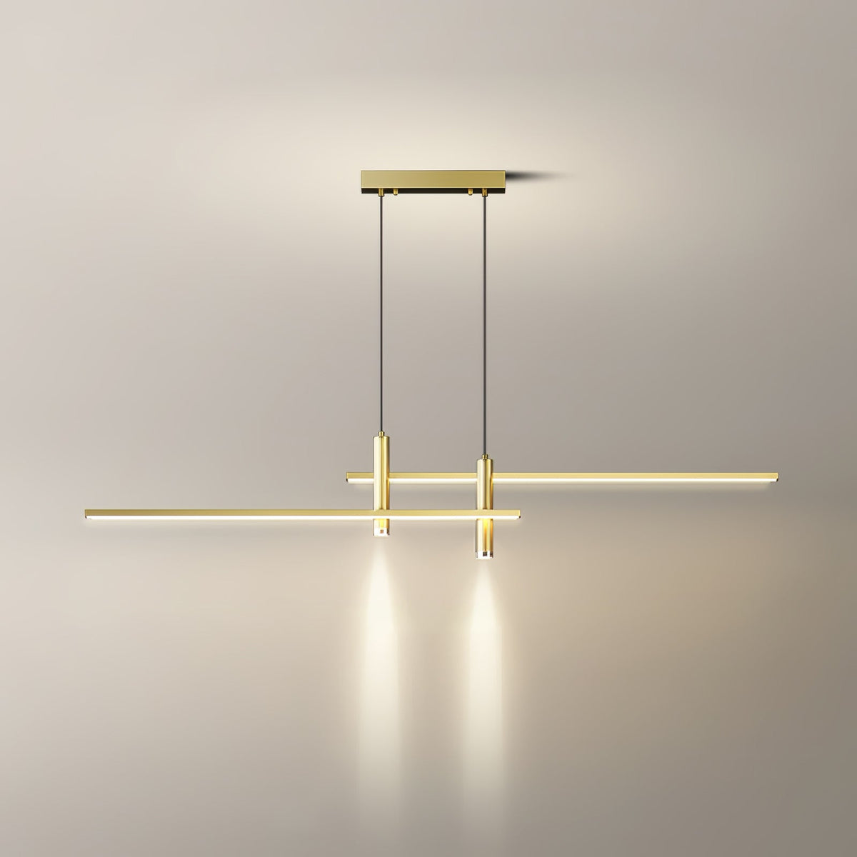 Linear Track Pendant Light Metal 2-Spotlight Bar Adjustable Modern Suspended Fixture for Kitchen Island Dining Living Room