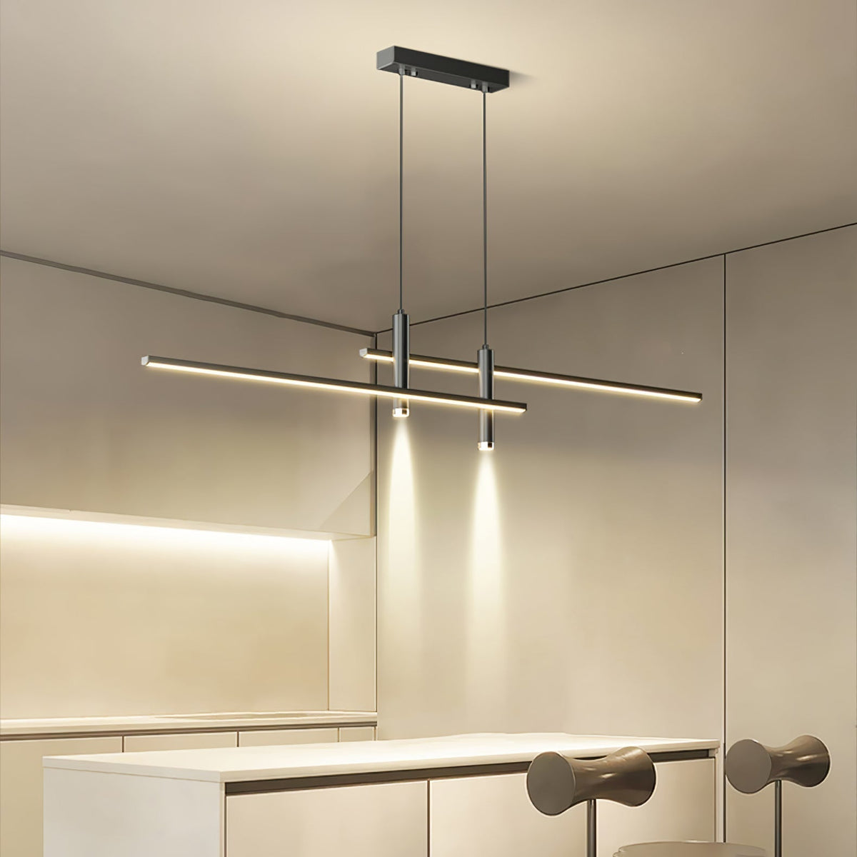 Linear Track Pendant Light Metal 2-Spotlight Bar Adjustable Modern Suspended Fixture for Kitchen Island Dining Living Room