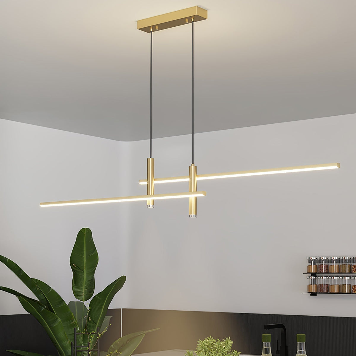 Linear Track Pendant Light Metal 2-Spotlight Bar Adjustable Modern Suspended Fixture for Kitchen Island Dining Living Room