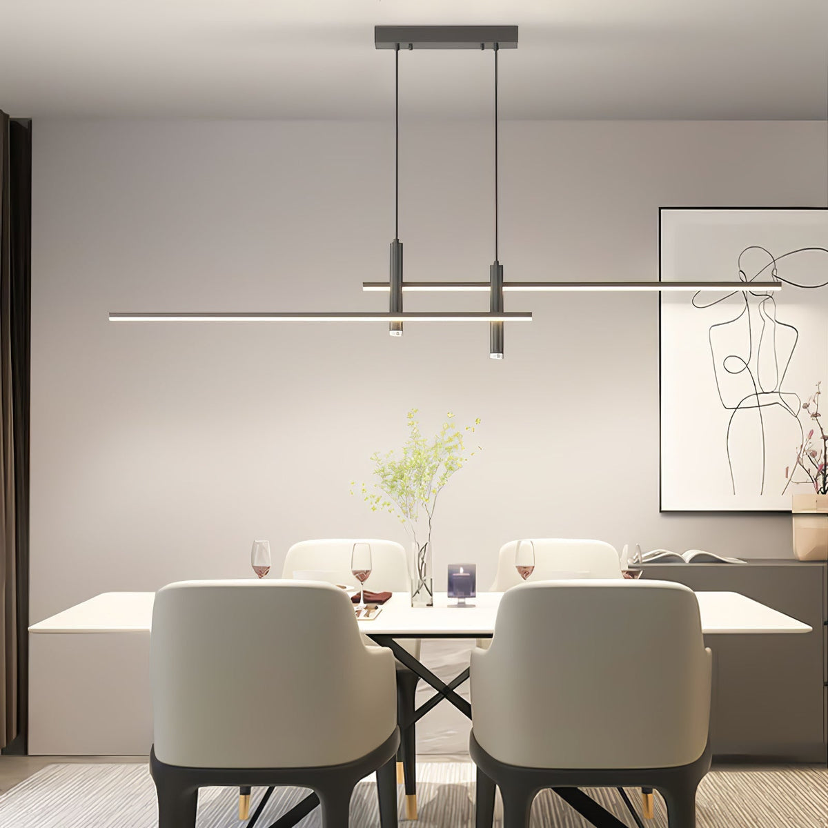 Linear Track Pendant Light Metal 2-Spotlight Bar Adjustable Modern Suspended Fixture for Kitchen Island Dining Living Room