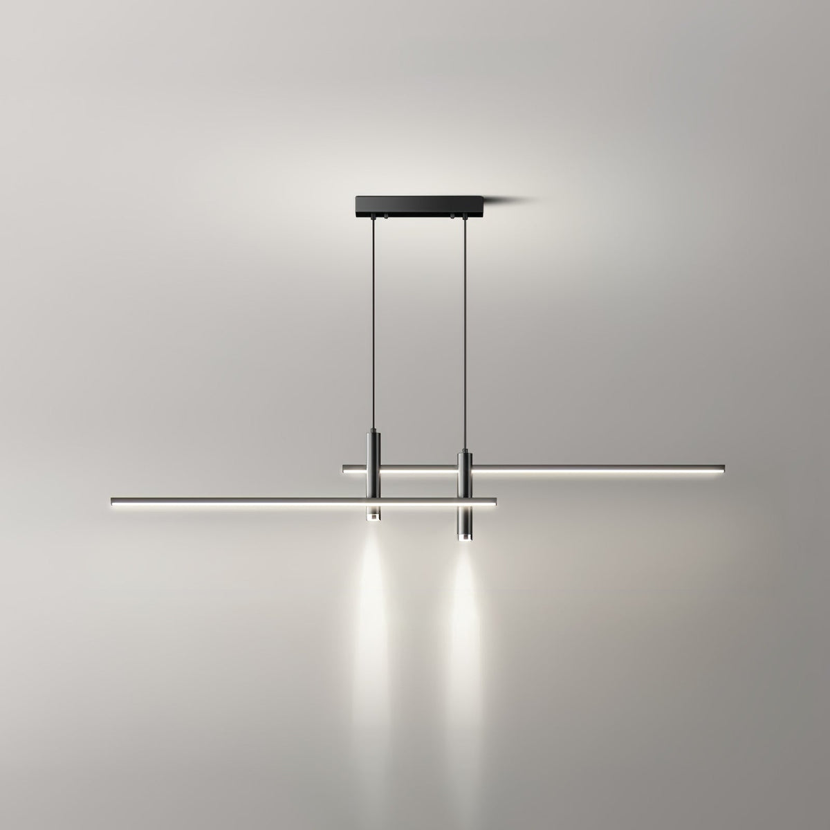 Linear Track Pendant Light Metal 2-Spotlight Bar Adjustable Modern Suspended Fixture for Kitchen Island Dining Living Room
