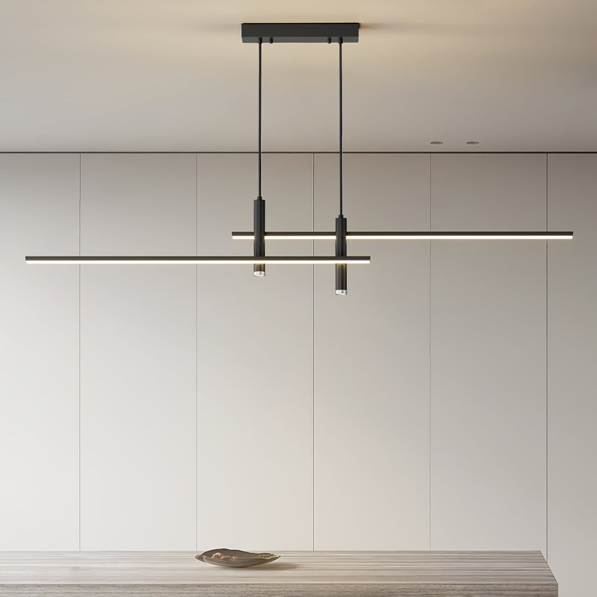 Linear Track Pendant Light Metal 2-Spotlight Bar Adjustable Modern Suspended Fixture for Kitchen Island Dining Living Room
