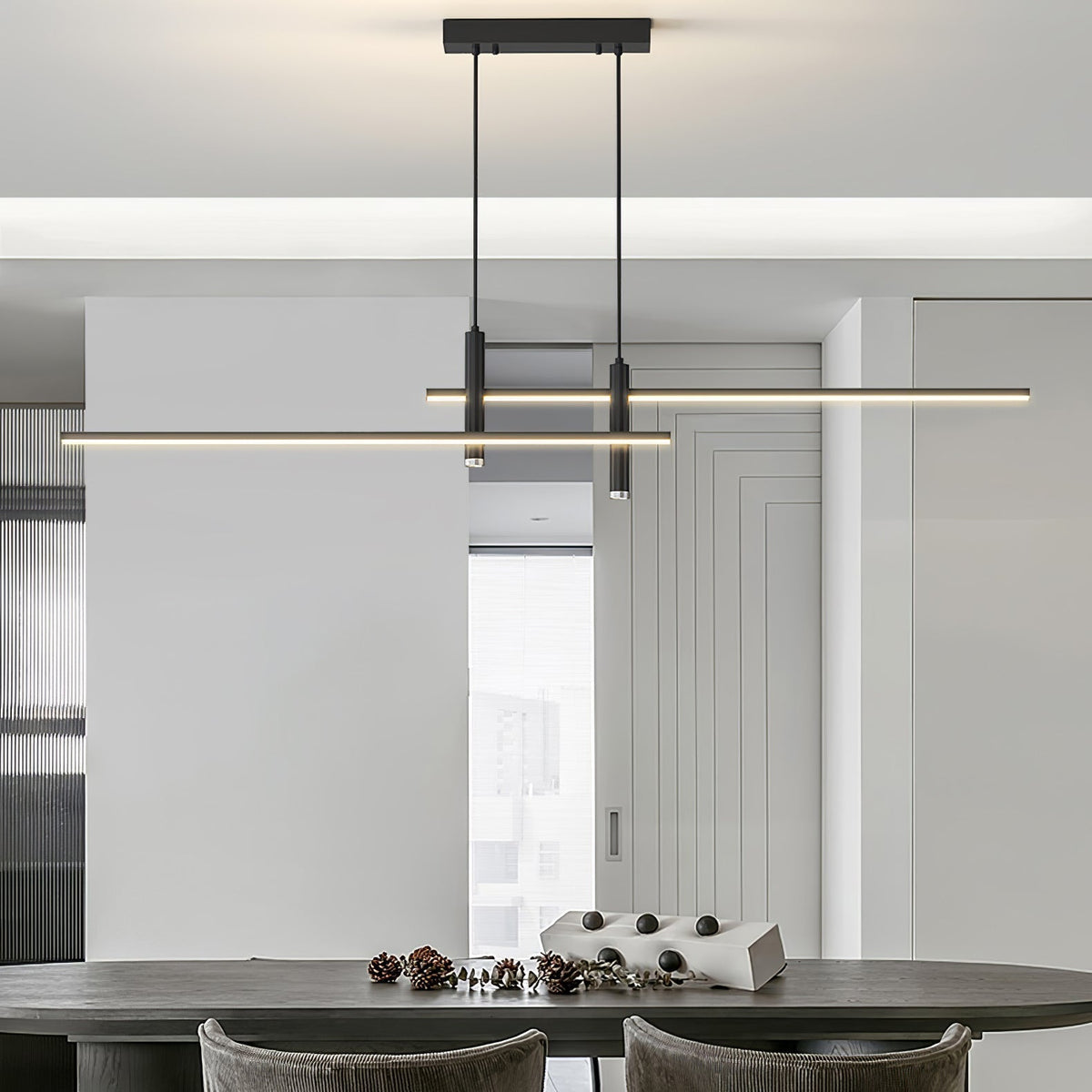 Linear Track Pendant Light Metal 2-Spotlight Bar Adjustable Modern Suspended Fixture for Kitchen Island Dining Living Room