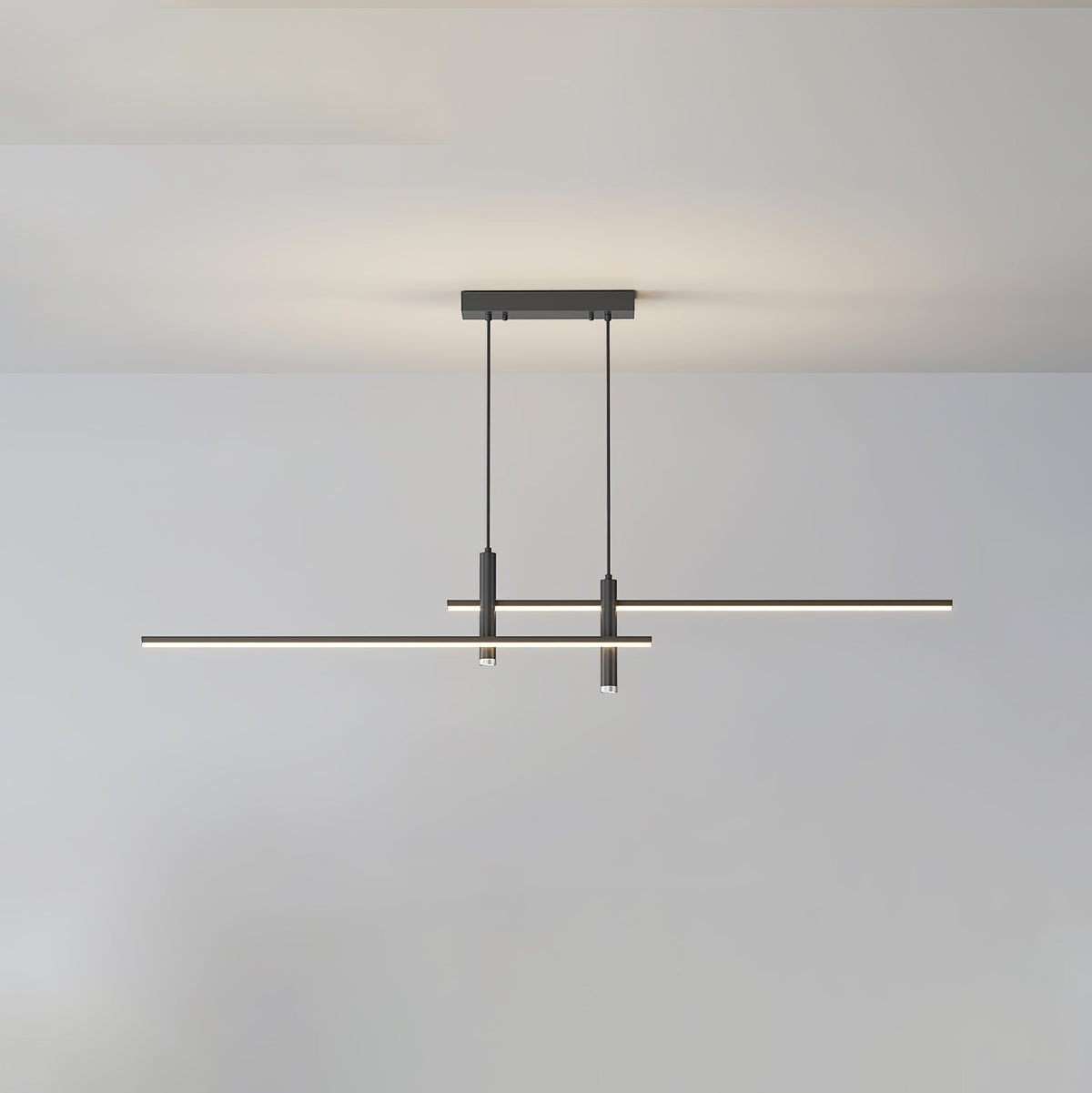 Linear Track Pendant Light Metal 2-Spotlight Bar Adjustable Modern Suspended Fixture for Kitchen Island Dining Living Room