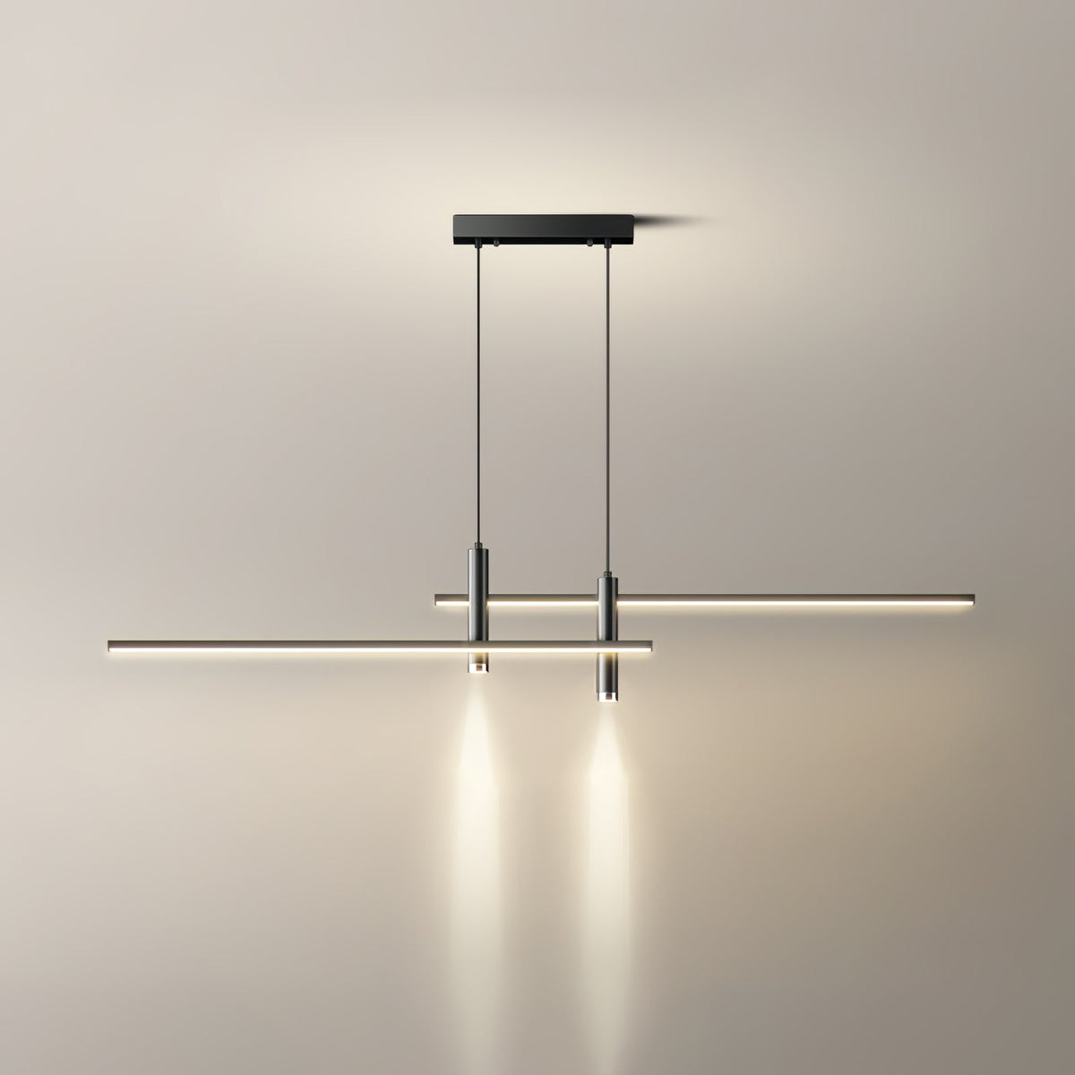 Linear Track Pendant Light Metal 2-Spotlight Bar Adjustable Modern Suspended Fixture for Kitchen Island Dining Living Room