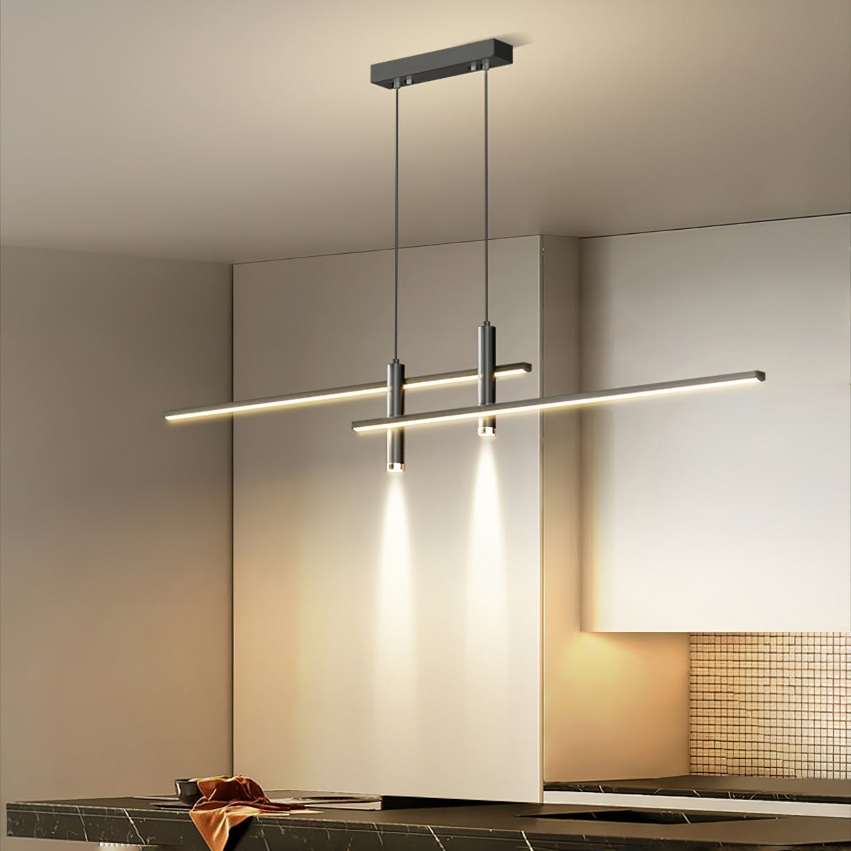 Linear Track Pendant Light Metal 2-Spotlight Bar Adjustable Modern Suspended Fixture for Kitchen Island Dining Living Room