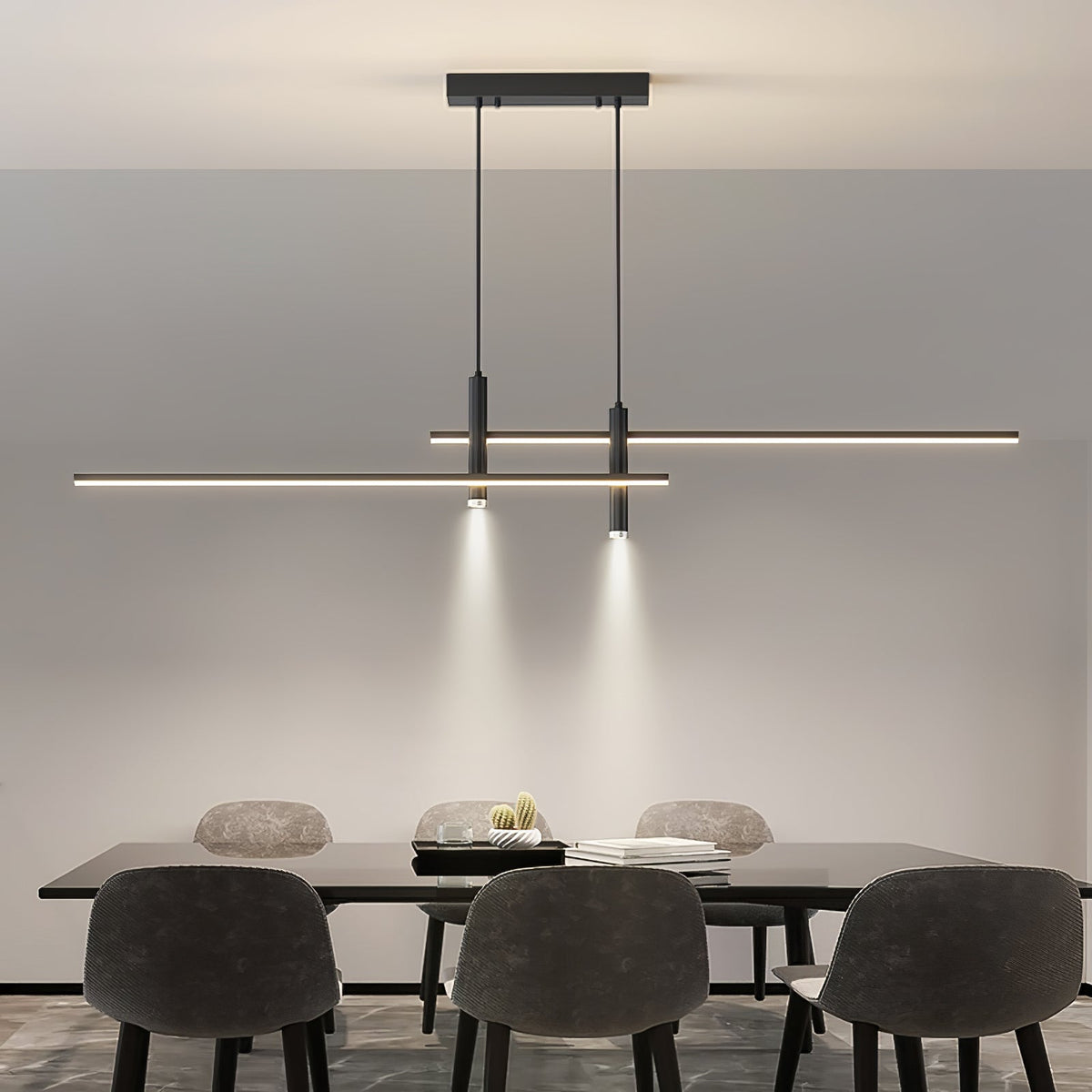 Linear Track Pendant Light Metal 2-Spotlight Bar Adjustable Modern Suspended Fixture for Kitchen Island Dining Living Room