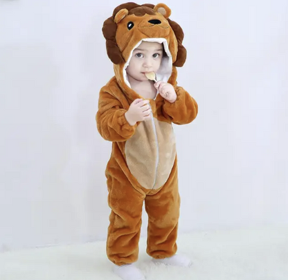 Infant Zip-Up Hooded Sleeper with Animal Character Costume Design for Boys & Girls | Soft Cotton Poly Blend Loungewear Pajamas for Babies 0-
