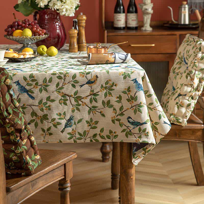 Liora Heritage Tablecloth - Floral and Bird Pattern, Machine Washable Polyester