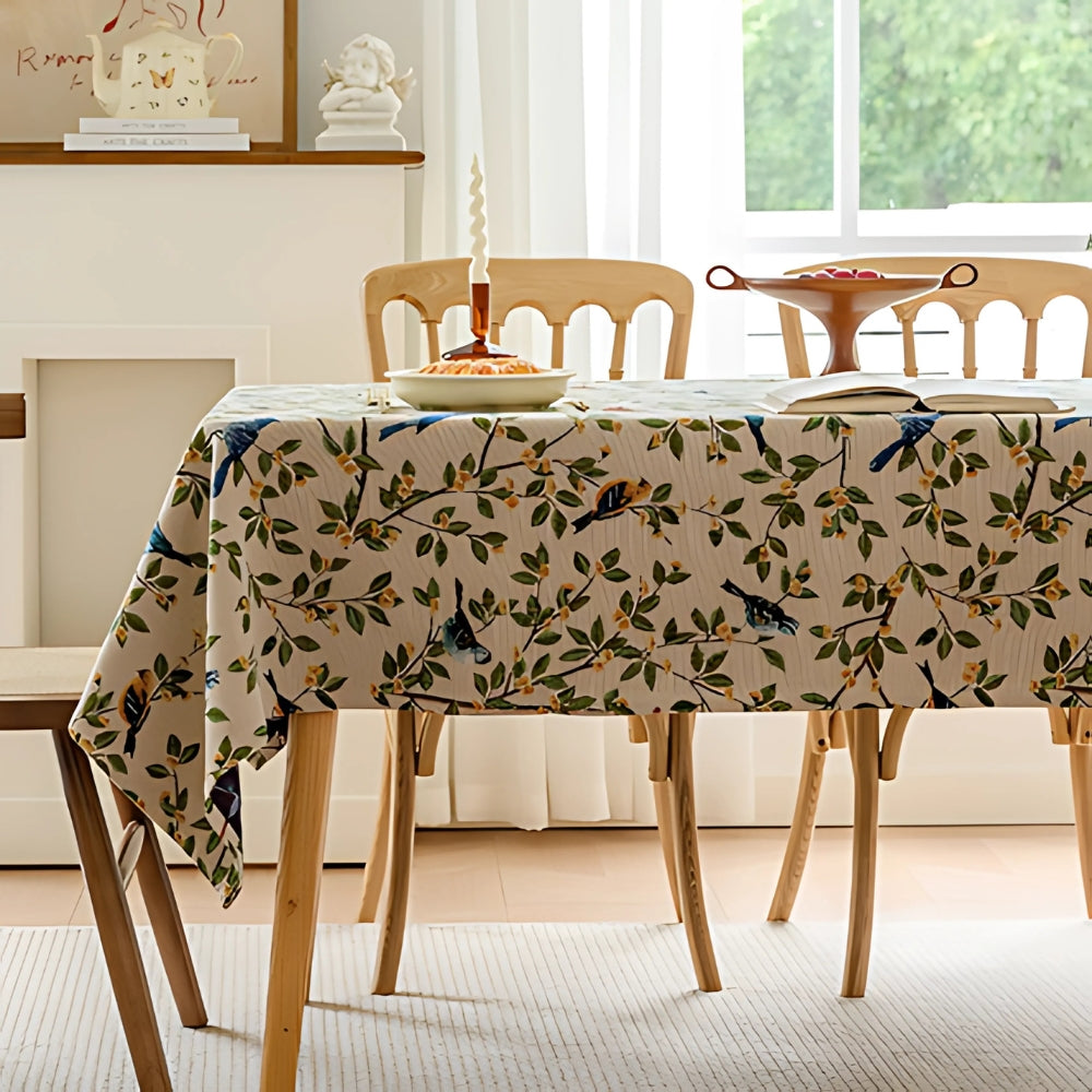 Liora Heritage Tablecloth - Floral and Bird Pattern, Machine Washable Polyester