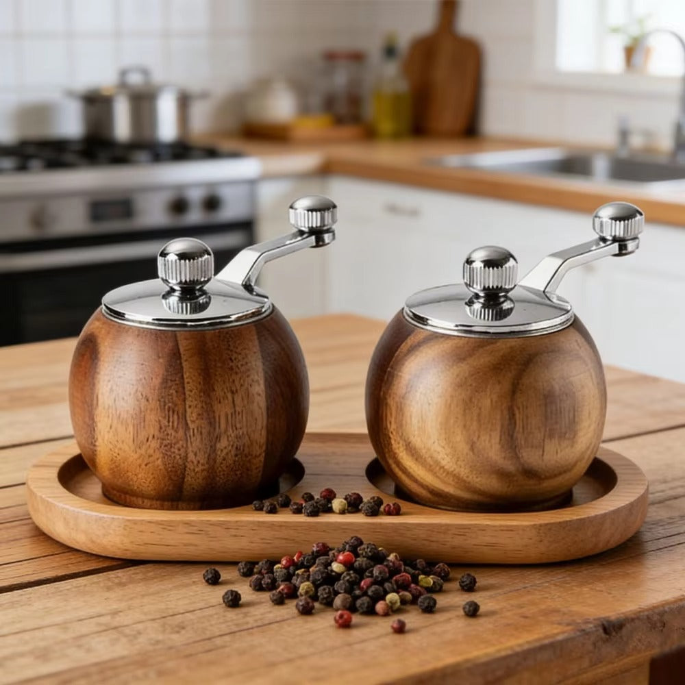Liora Salt and Pepper Grinders Set - Wooden, Nordic Design, Set of 2