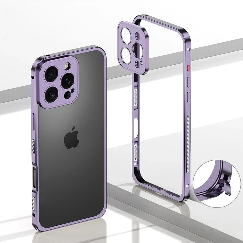 Aluminum Bumper Case for iPhone with Ventilation Grills & Detachable Lens Shield – Shock-Absorbing Frame for 12 Pro Max to 17 Series