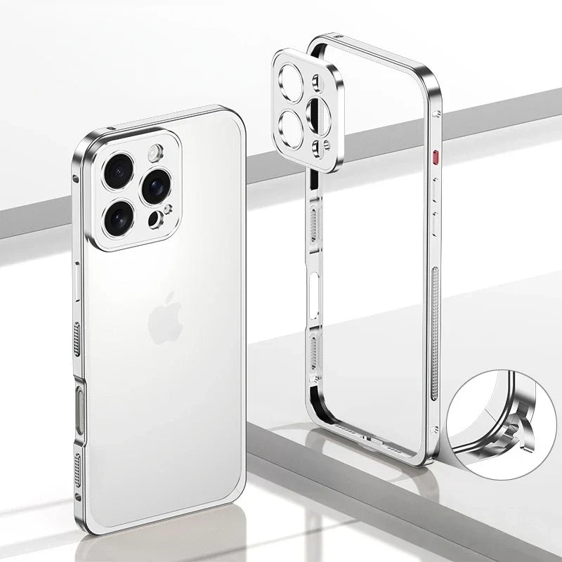 Aluminum Bumper Case for iPhone with Ventilation Grills & Detachable Lens Shield – Shock-Absorbing Frame for 12 Pro Max to 17 Series