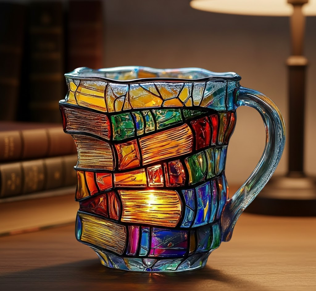 Stacked Book Coffee Mug Glass 12 oz Clear | 3D Spine Literary Drinkware for Reading Fans Teachers Students | Microwave & Dishwasher Safe