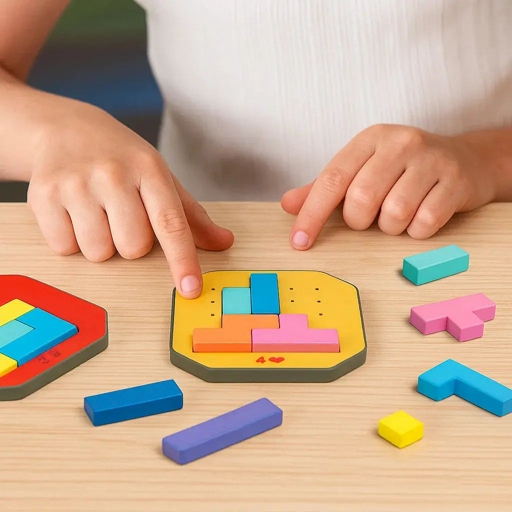 Shape-Matching Brain Teaser Set with 108 Pieces and 20 Pattern Cards for Kids Age 4+ and Adults