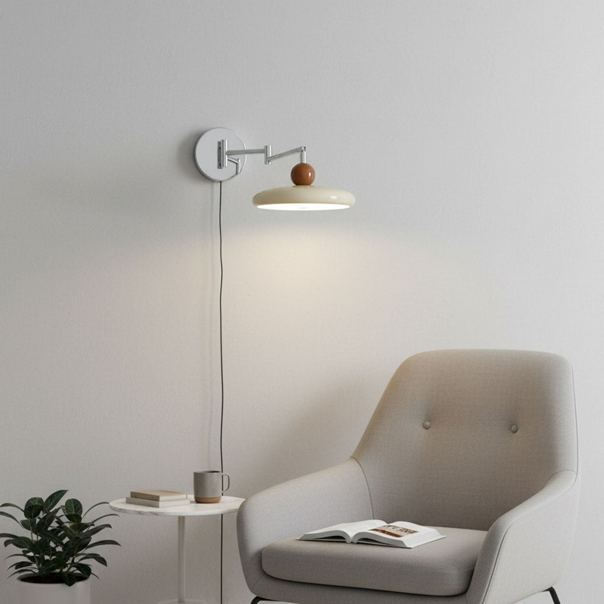 Compact Plug-In Sconce with Adjustable LED Temperature Chrome Accents for Bedroom Living Room Hallway Reading Nook Modern Indoor Lighting