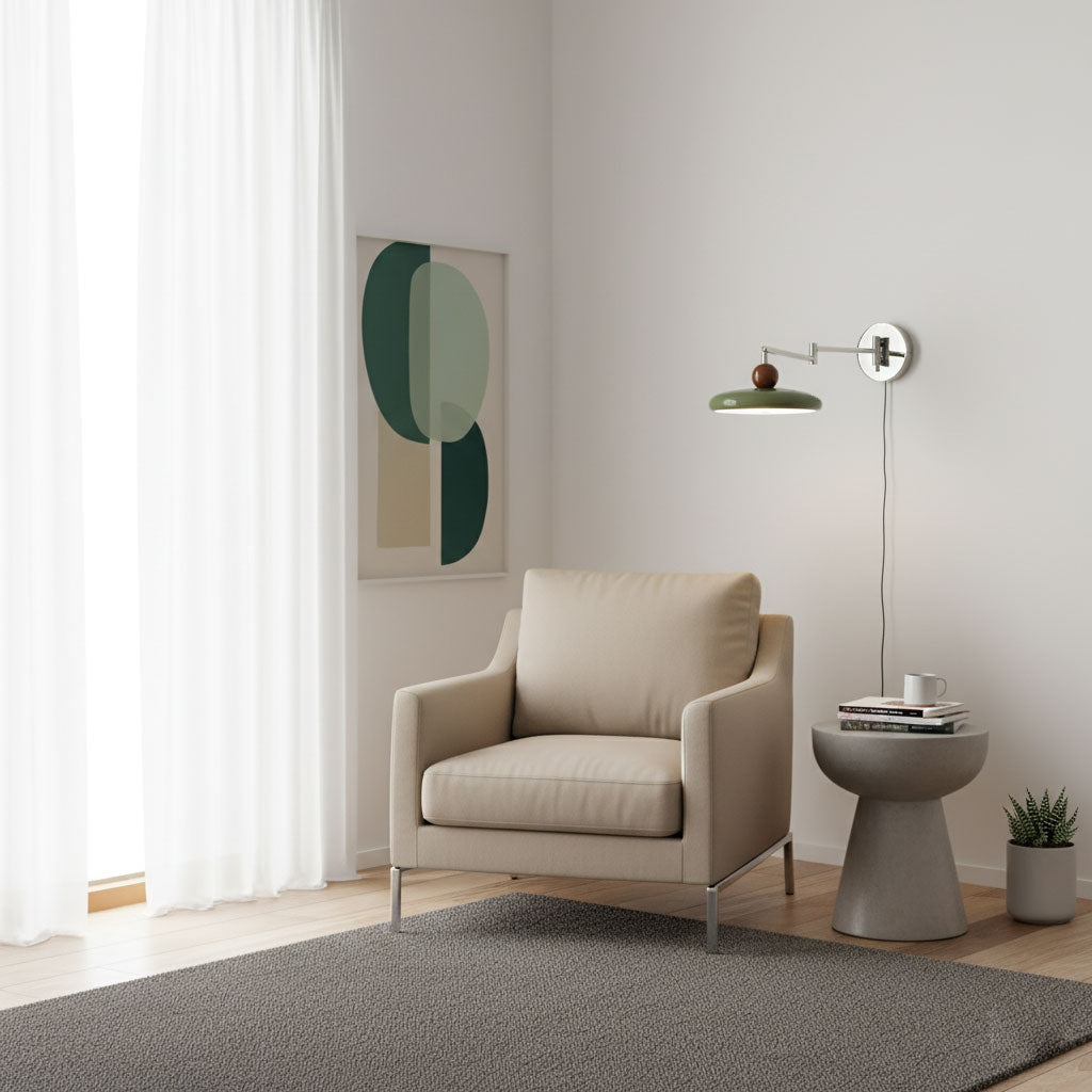 Compact Plug-In Sconce with Adjustable LED Temperature Chrome Accents for Bedroom Living Room Hallway Reading Nook Modern Indoor Lighting