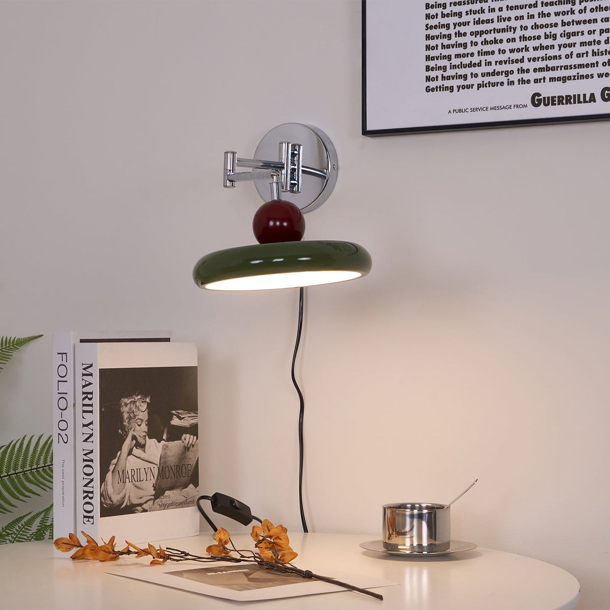 Compact Plug-In Sconce with Adjustable LED Temperature Chrome Accents for Bedroom Living Room Hallway Reading Nook Modern Indoor Lighting