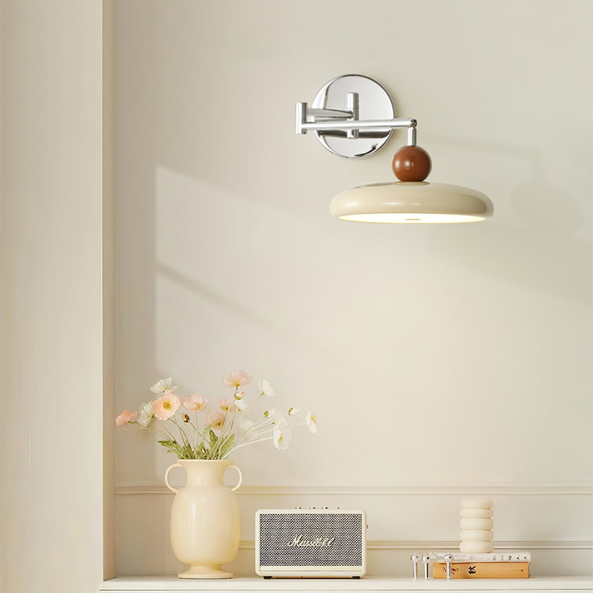 Compact Plug-In Sconce with Adjustable LED Temperature Chrome Accents for Bedroom Living Room Hallway Reading Nook Modern Indoor Lighting