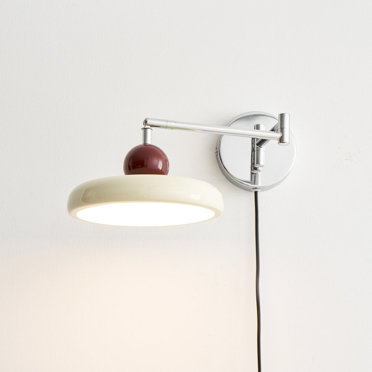 Compact Plug-In Sconce with Adjustable LED Temperature Chrome Accents for Bedroom Living Room Hallway Reading Nook Modern Indoor Lighting