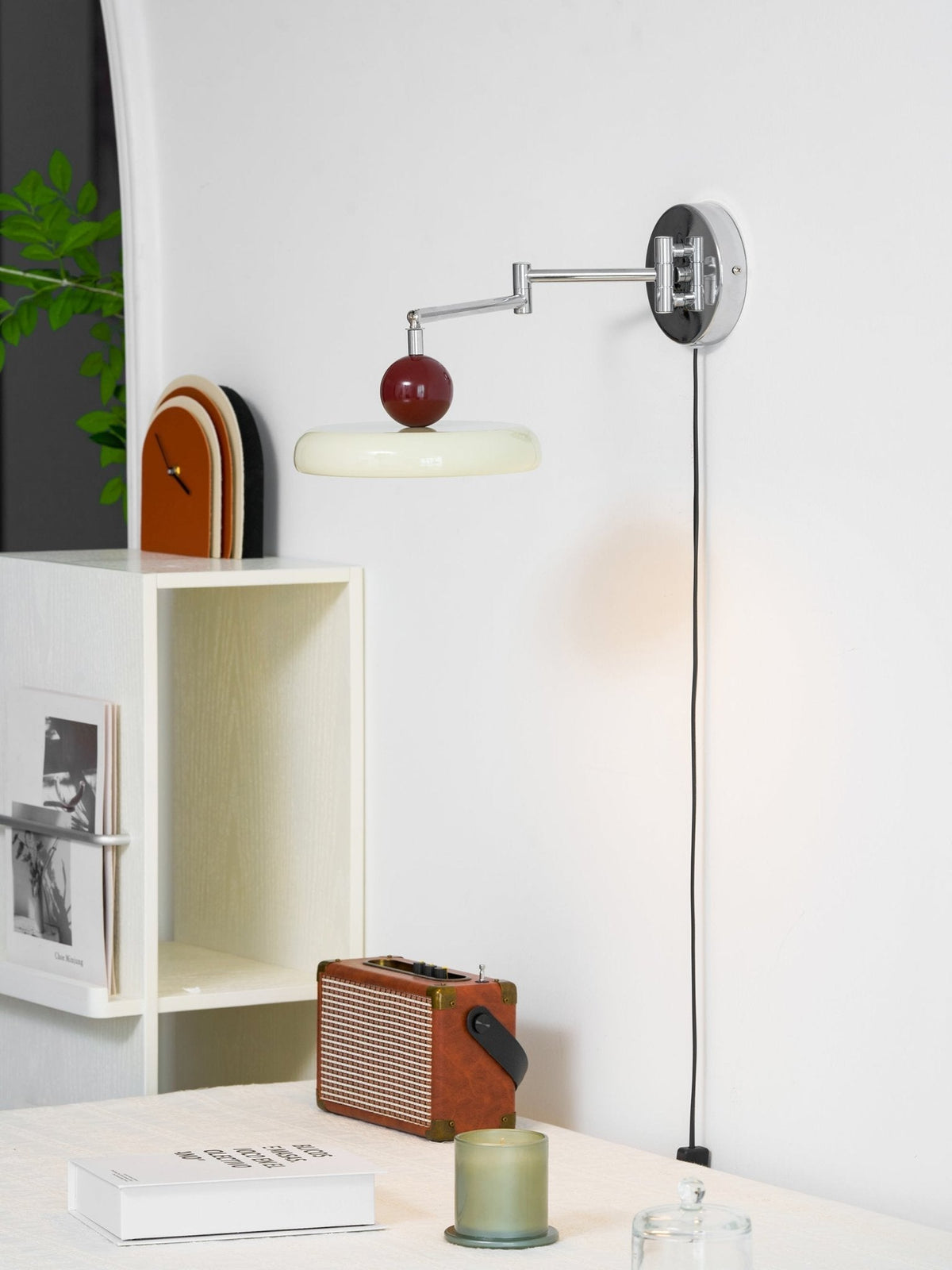 Compact Plug-In Sconce with Adjustable LED Temperature Chrome Accents for Bedroom Living Room Hallway Reading Nook Modern Indoor Lighting