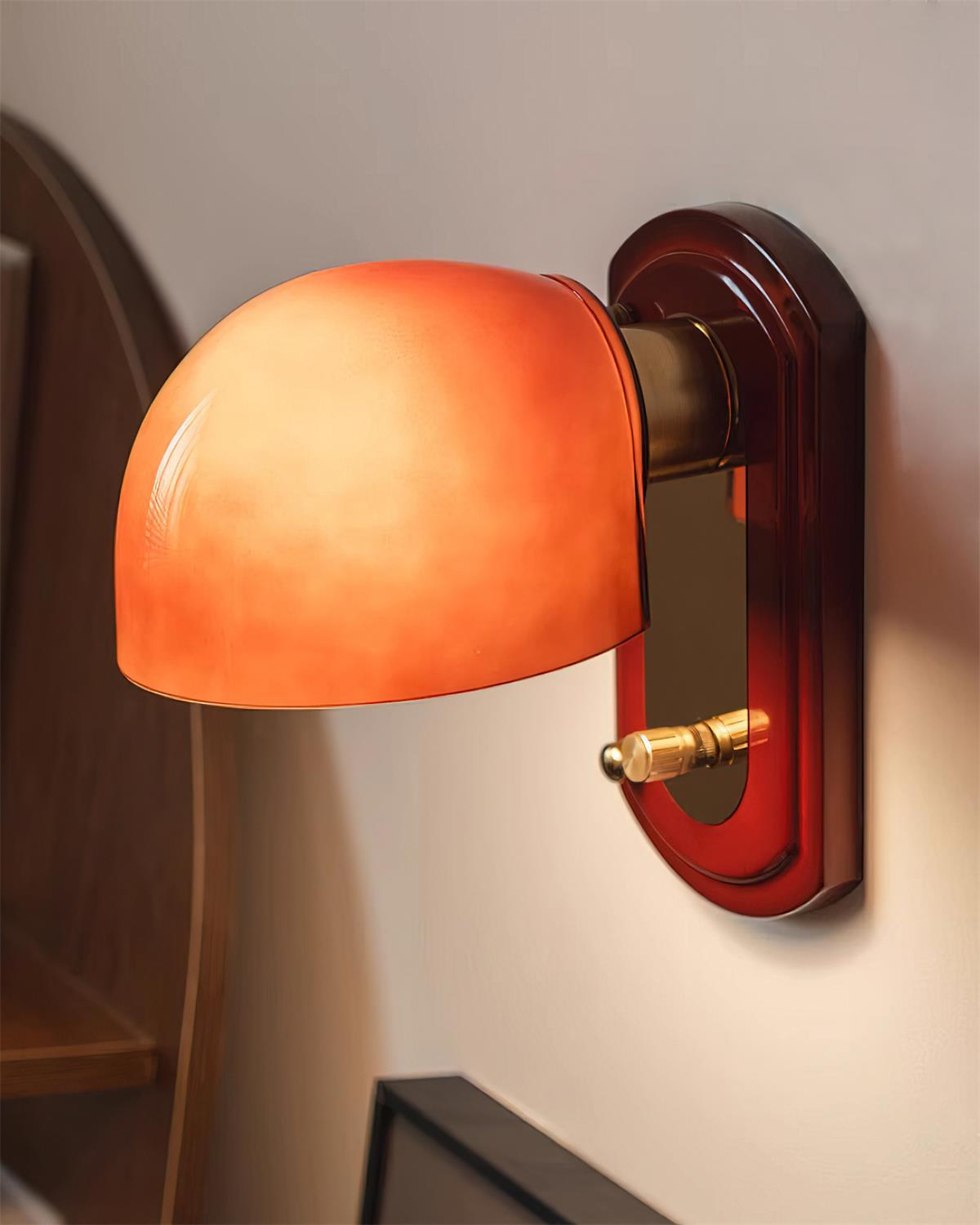 Dome Sconce Hardwired Fixture 8 Inch Red & Gold Finish Metal Shade for Hallway Bedroom Living Room Indoor Accent Lighting E26 Base