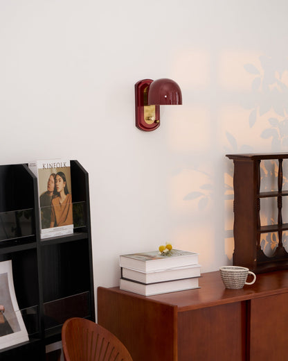 Dome Sconce Hardwired Fixture 8 Inch Red & Gold Finish Metal Shade for Hallway Bedroom Living Room Indoor Accent Lighting E26 Base