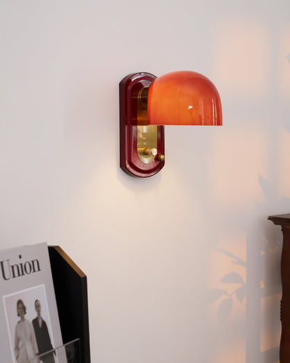 Dome Sconce Hardwired Fixture 8 Inch Red & Gold Finish Metal Shade for Hallway Bedroom Living Room Indoor Accent Lighting E26 Base