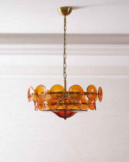 Tiered Glass Disc Pendant Light for Dining Room – Amber Circular Shade Ceiling Fixture – Adjustable Hanging Lamp for Kitchen Island Living R
